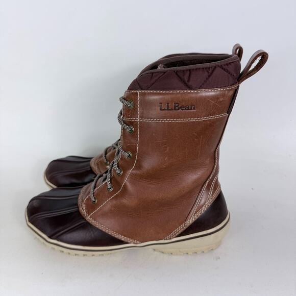 L.L. Bean Mid-Calf Duck Boots Women's 8.5 Brown Leather Lace-Up Insulated - Picture 5 of 10